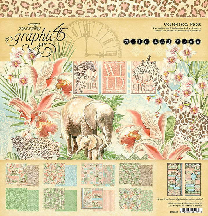 Paquete de colección Graphic 45 Wild and Free de 12" x 12"